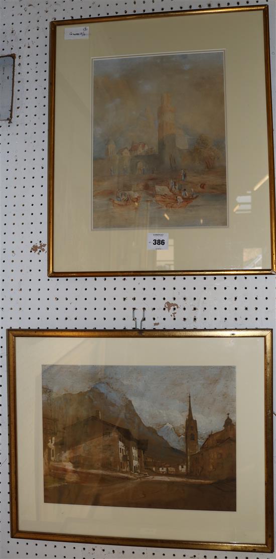 2 framed watercolours(-)